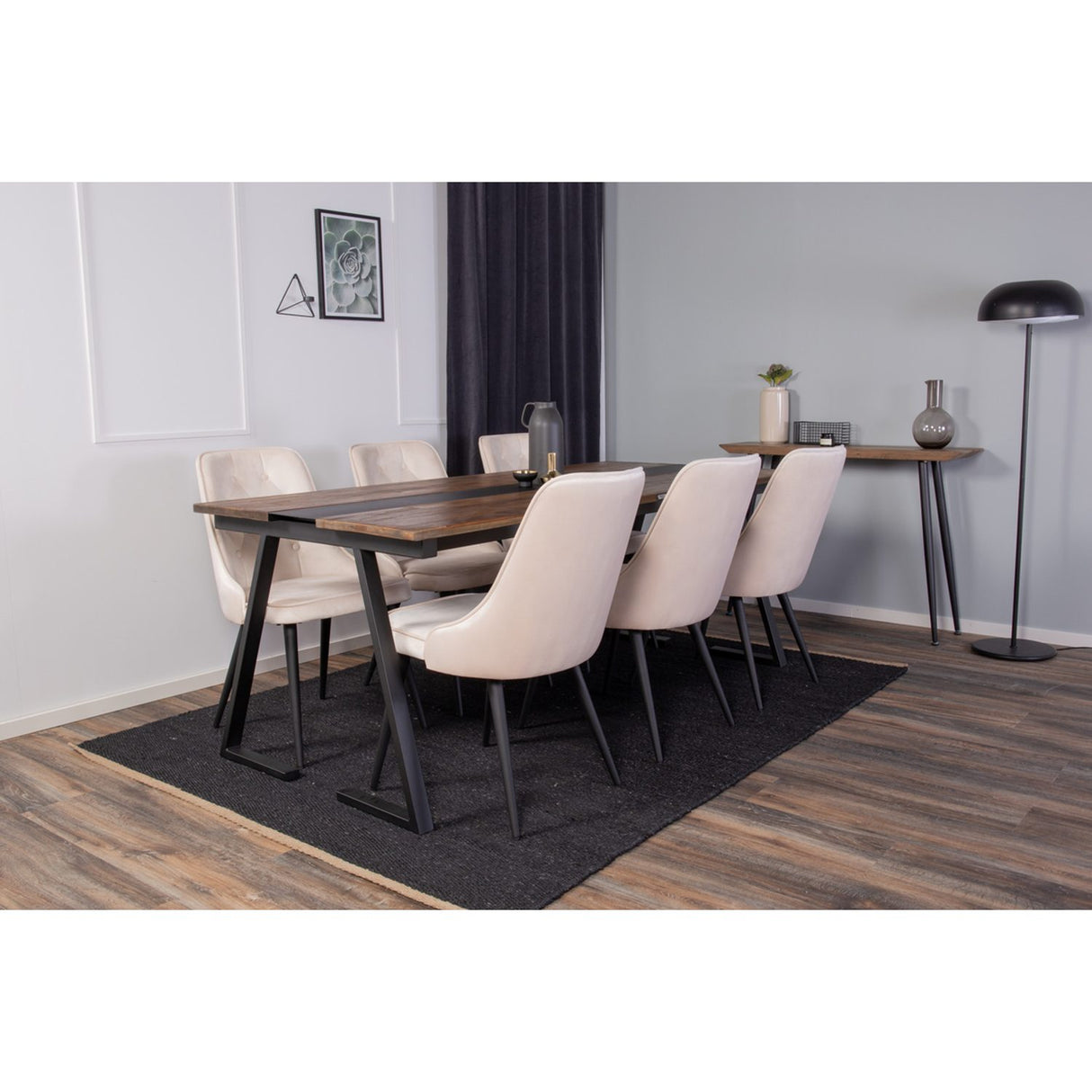 Jakarta, Velvet Deluxe Rektangulär matgrupp Beige, Svart, Svart,Natur, 200 x 90