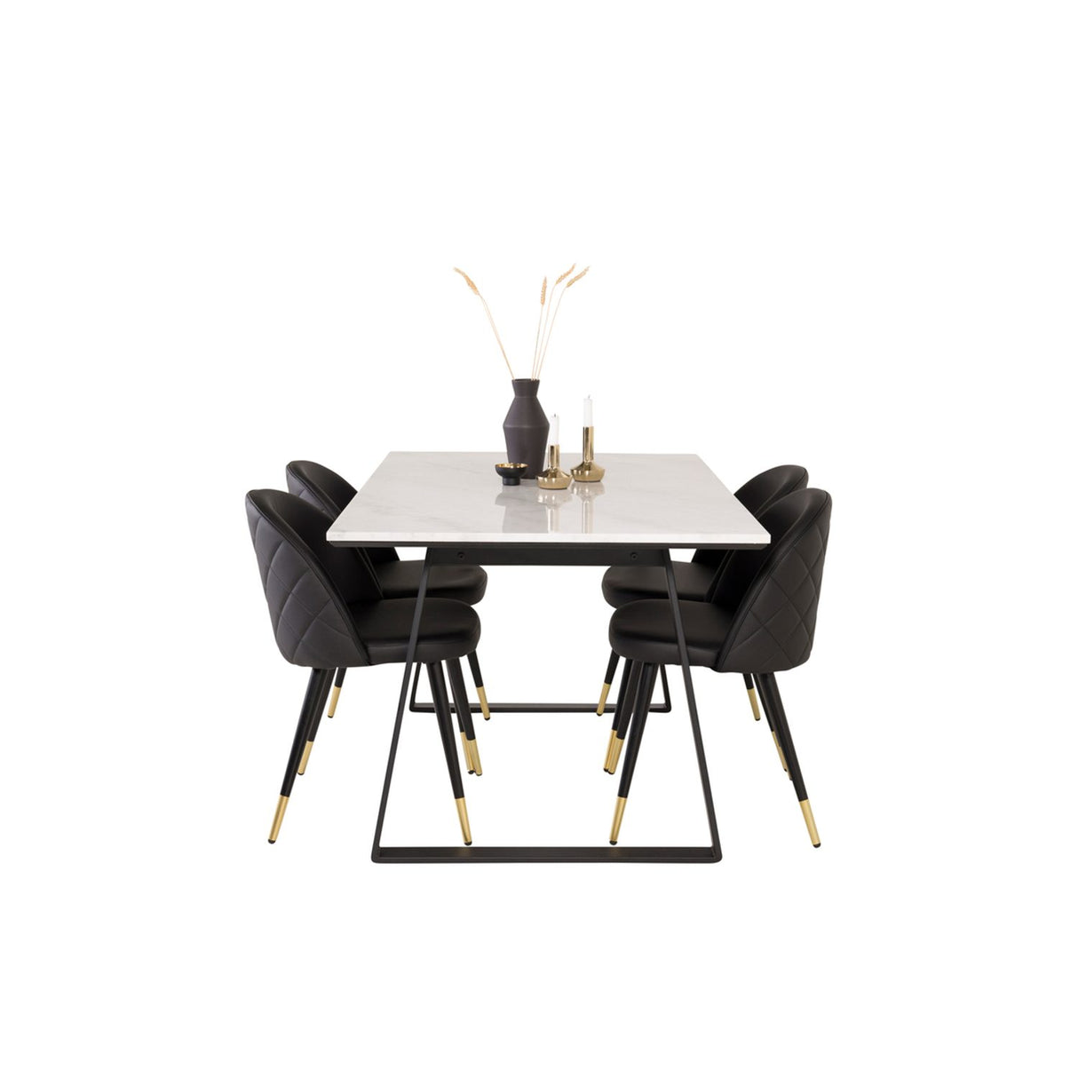 Estelle, Velvet Rektangulär matgrupp Svart, Guld, Svart,Vitt, 140 x 90