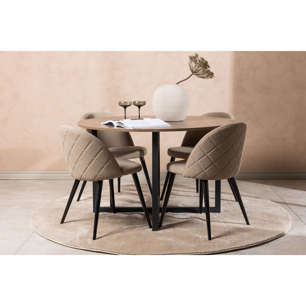 Durango, Velvet Rund matgrupp Beige, Svart, Svart, valnöt, ⌀120