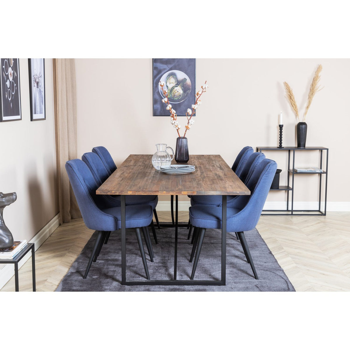 Padang, Velvet Deluxe Rektangulär matgrupp Svart,Blå, Svart,Natur, 250 x 100