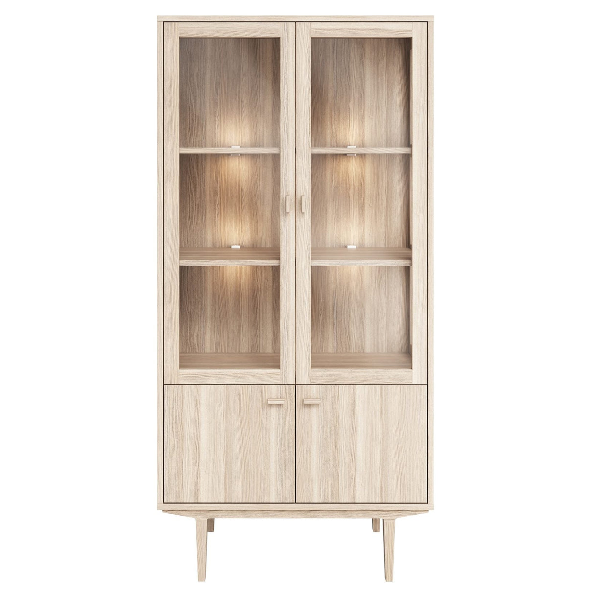 Vitrinskåp Nr.420 2st Glasdörrar & 2st Trädörrar inkl. Ljus 90x190 cm Vitoljad Ek