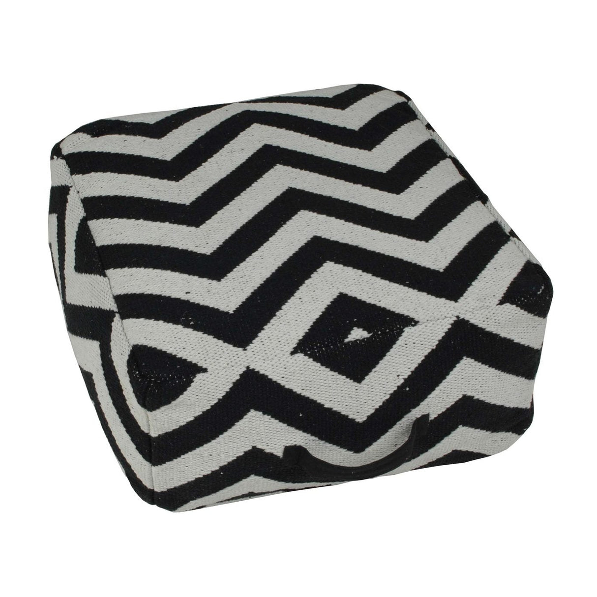 Zigzag Puff med Handtag Svart/Vit