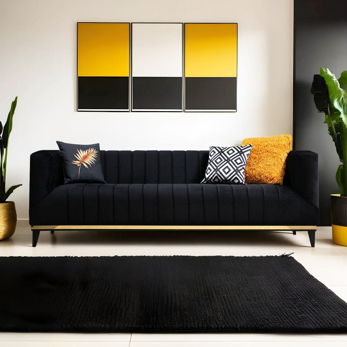 Tallinn (222 x 89 x 75 cm) 3-sitssoffa Svart guld