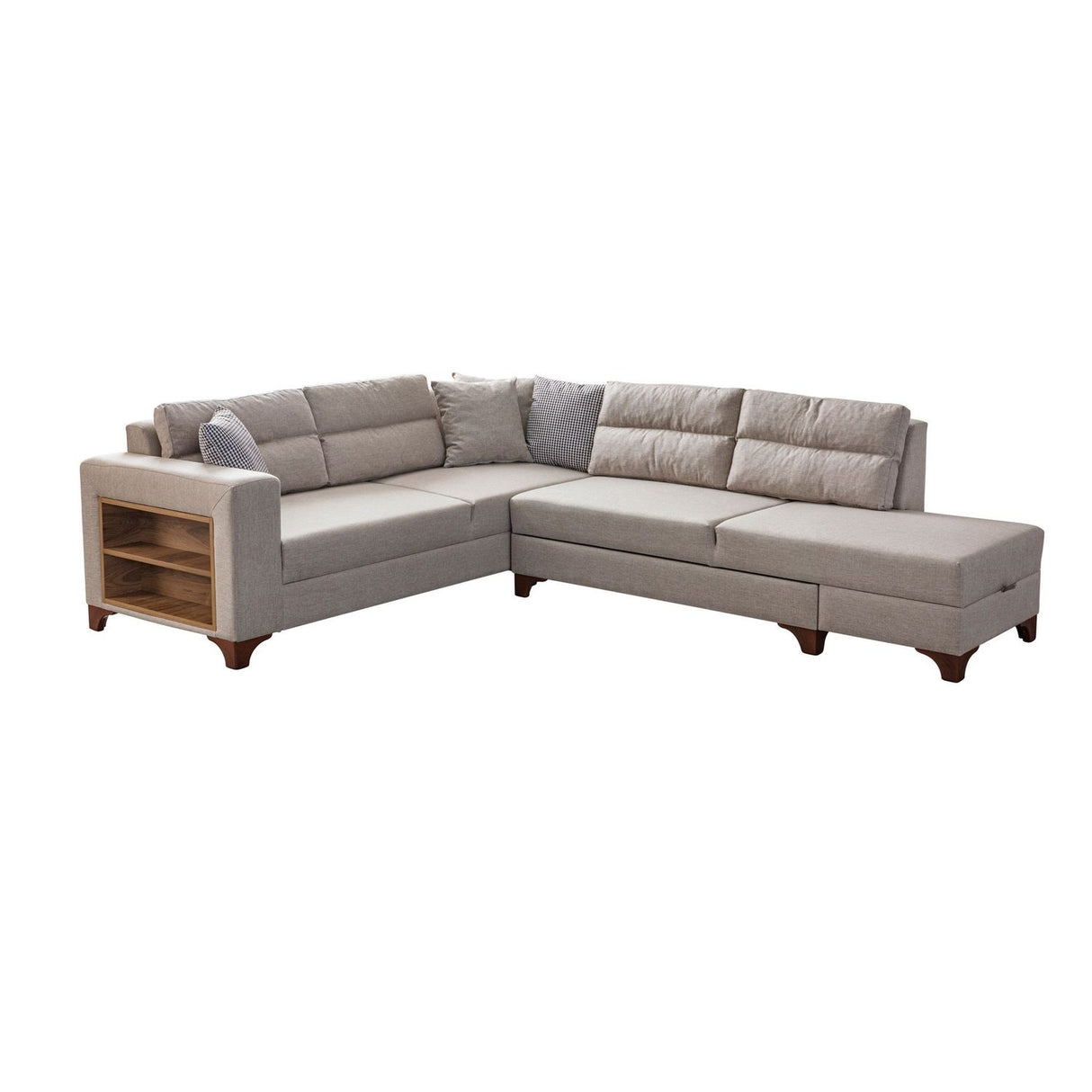 Porto (230 x 90 x 150 cm) Hörnsoffa-bäddsoffa Creme, Vänster