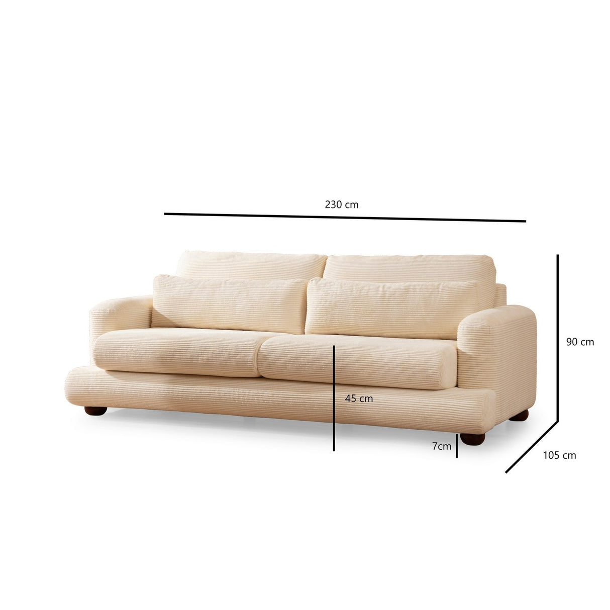 Faro (230 x 105 x 90 cm) Beige 3-sitssoffa