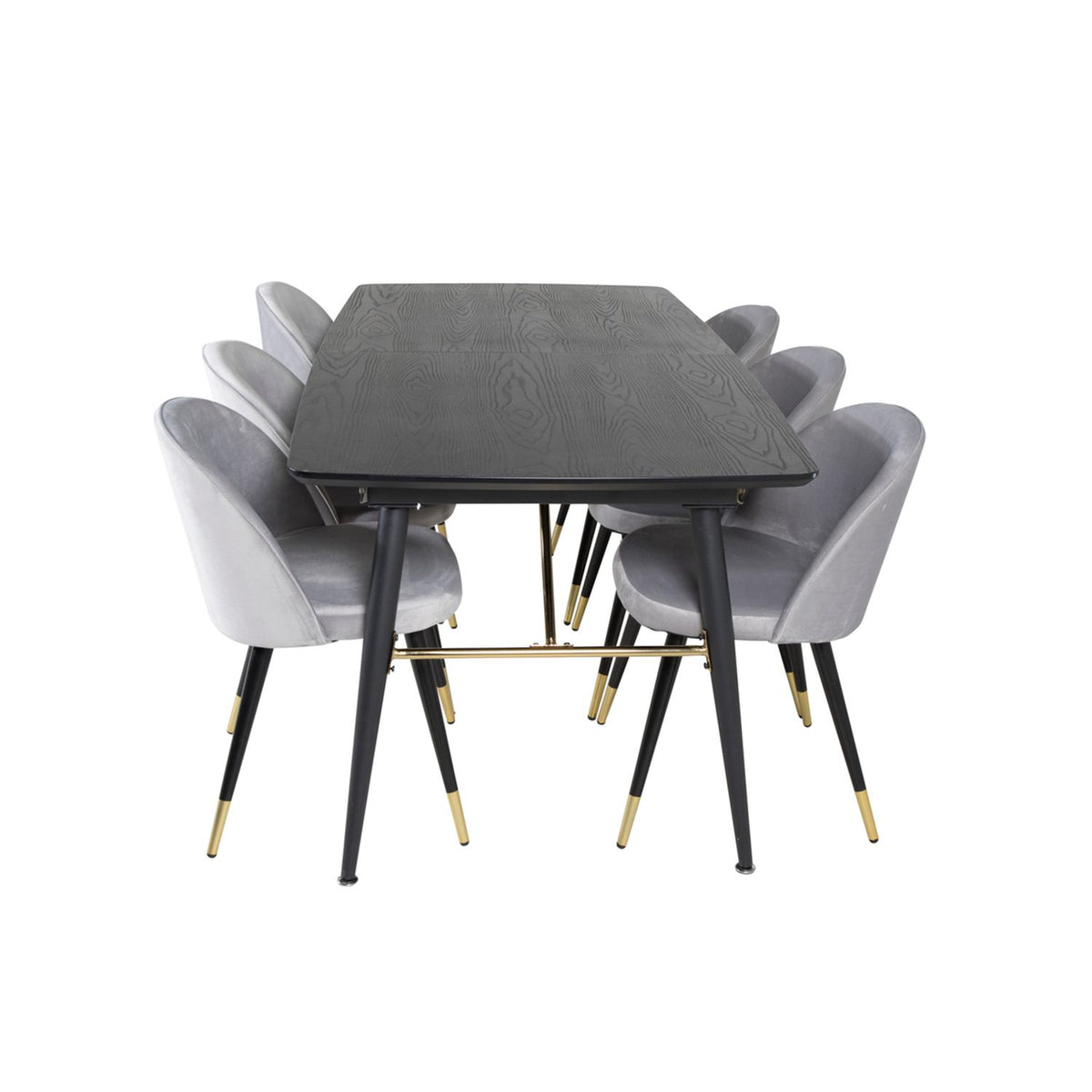 Gold, Velvet Rektangulär matgrupp Svart,Guld,Grå, Svart, 180 x 85