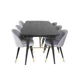 Gold, Velvet Rektangulär matgrupp Svart,Guld,Grå, Svart, 180 x 85