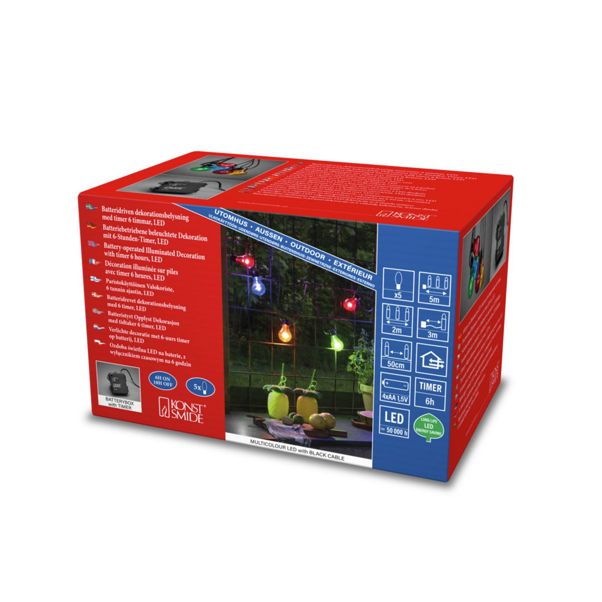 E27 5 LED Svart kabel Timer 6h Ljusslinga Ute Färgad