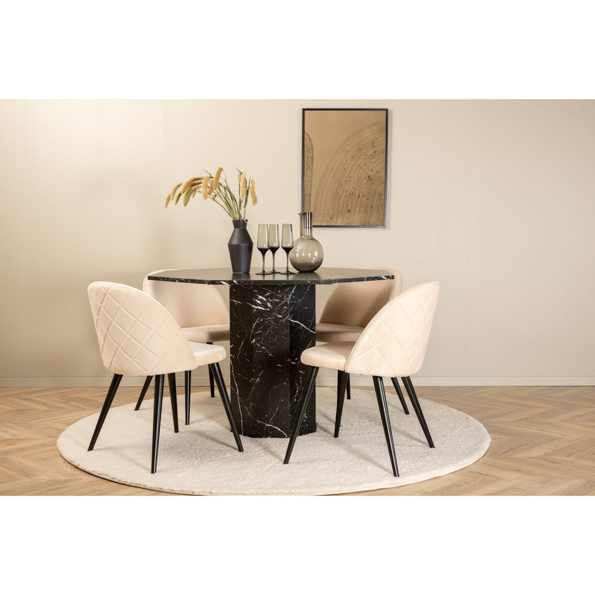 Marbs, Velvet Rund matgrupp Beige, Svart, Svart, ⌀110