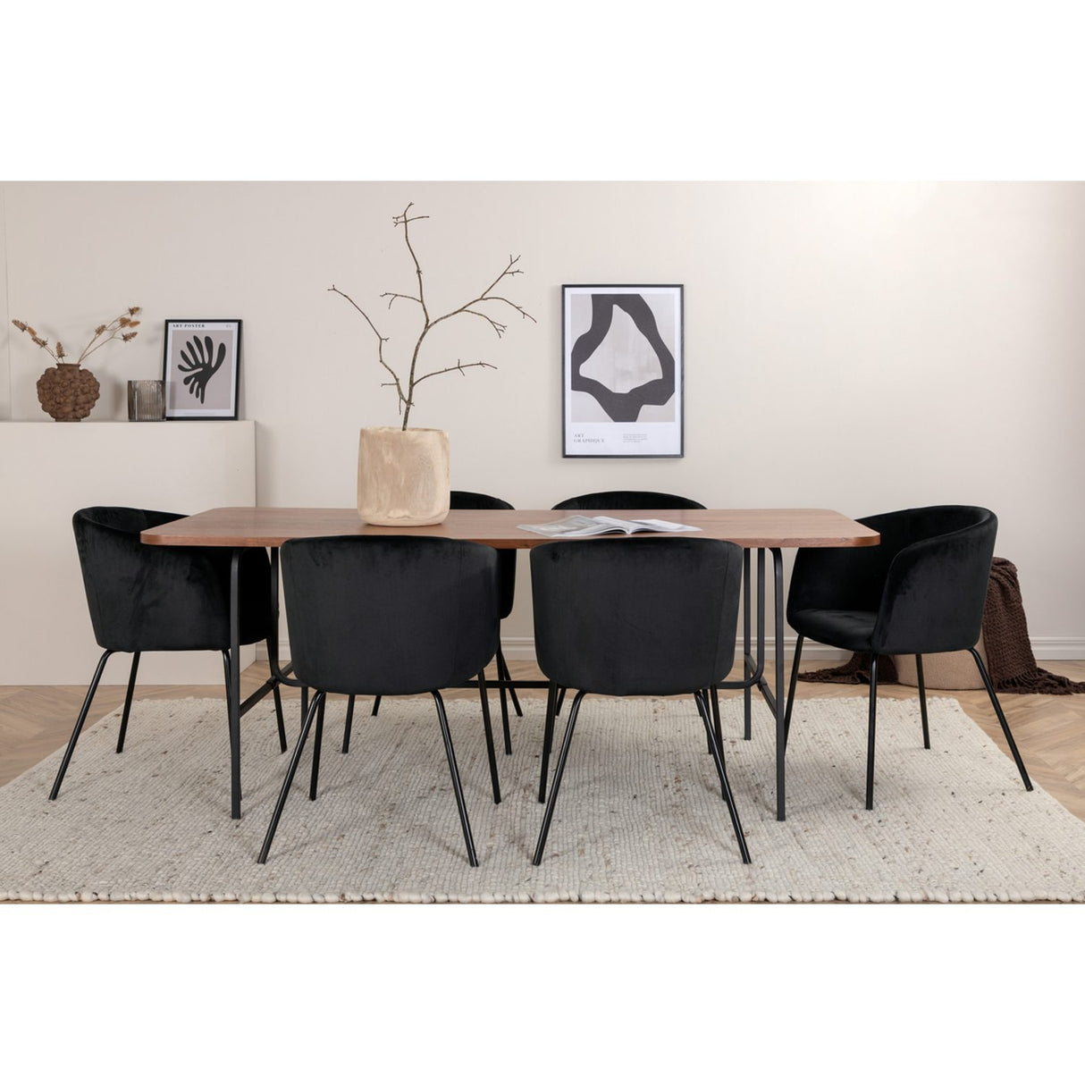 Uno, Berit Rektangulär matgrupp Svart, Natur, 6st