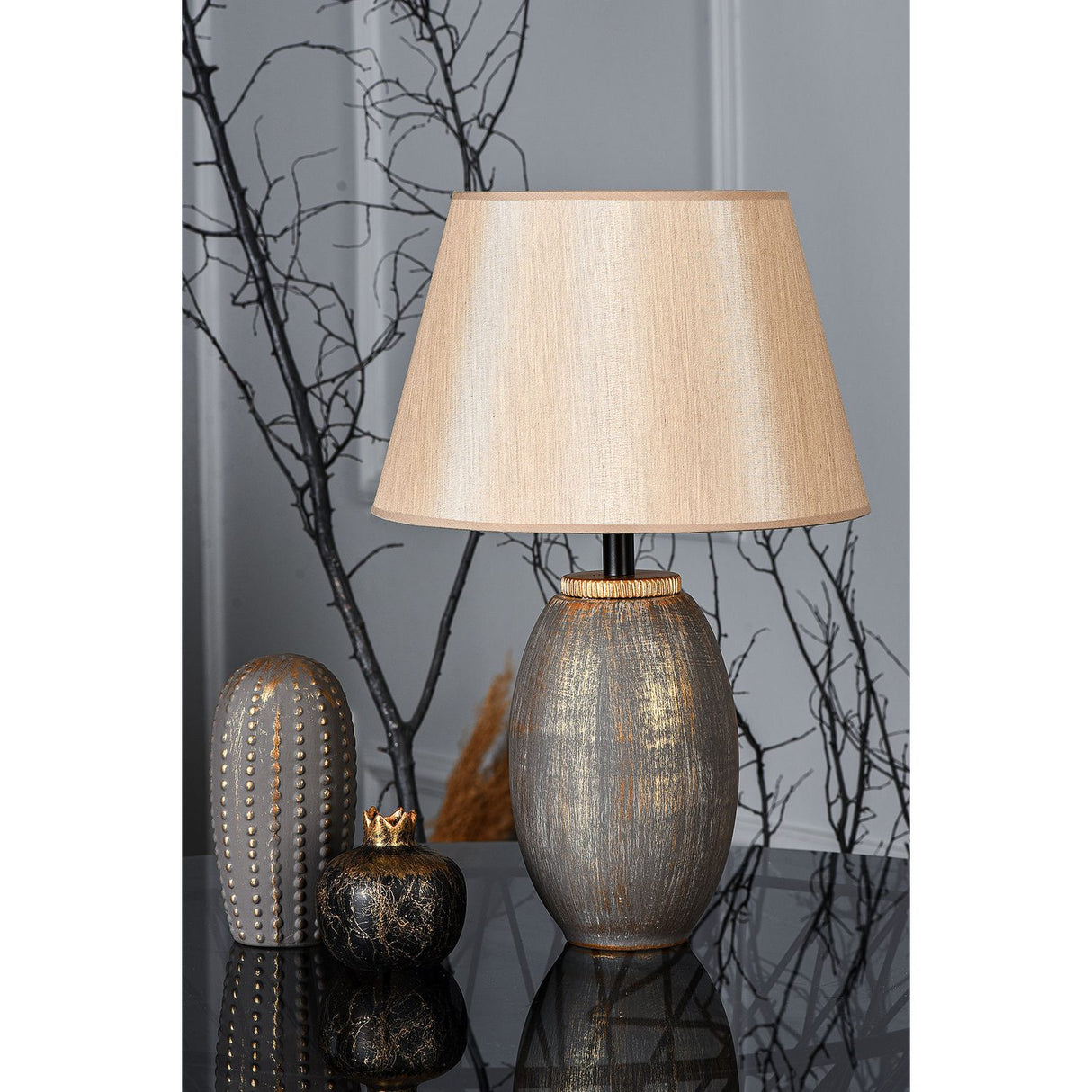 Thimphu (40 x 30 x 40 cm) Brun guld Bordslampa