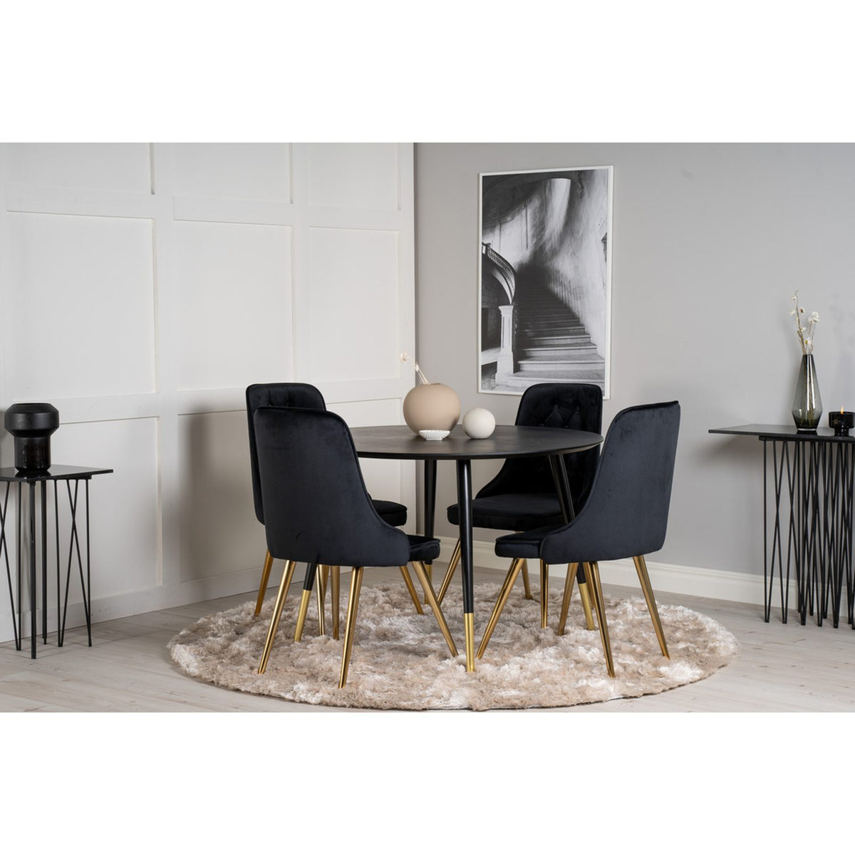 Dipp, Velvet Deluxe Rund matgrupp Svart, Guld, Svart, Guld, ⌀115
