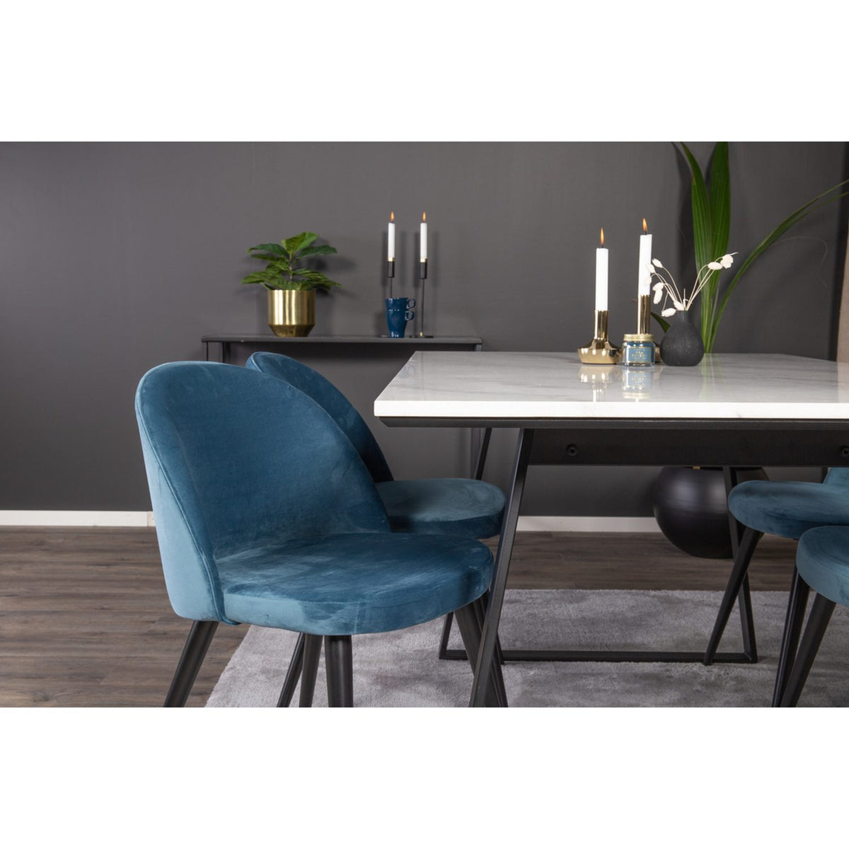 Estelle, Velvet Rektangulär matgrupp Svart,Blå, Svart, Vit, 140 x 90