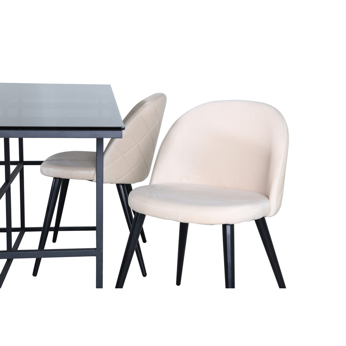 Leif, Velvet Rektangulär matgrupp Beige, Svart, Svart, 200 x 90