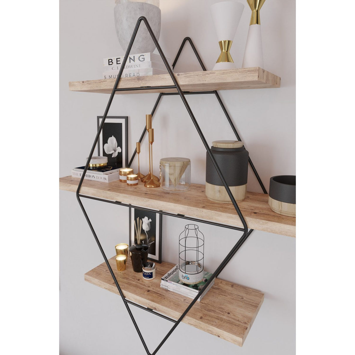 Prizma Stor (70 x 16 x 60 cm) Guld Svart Vägghylla
