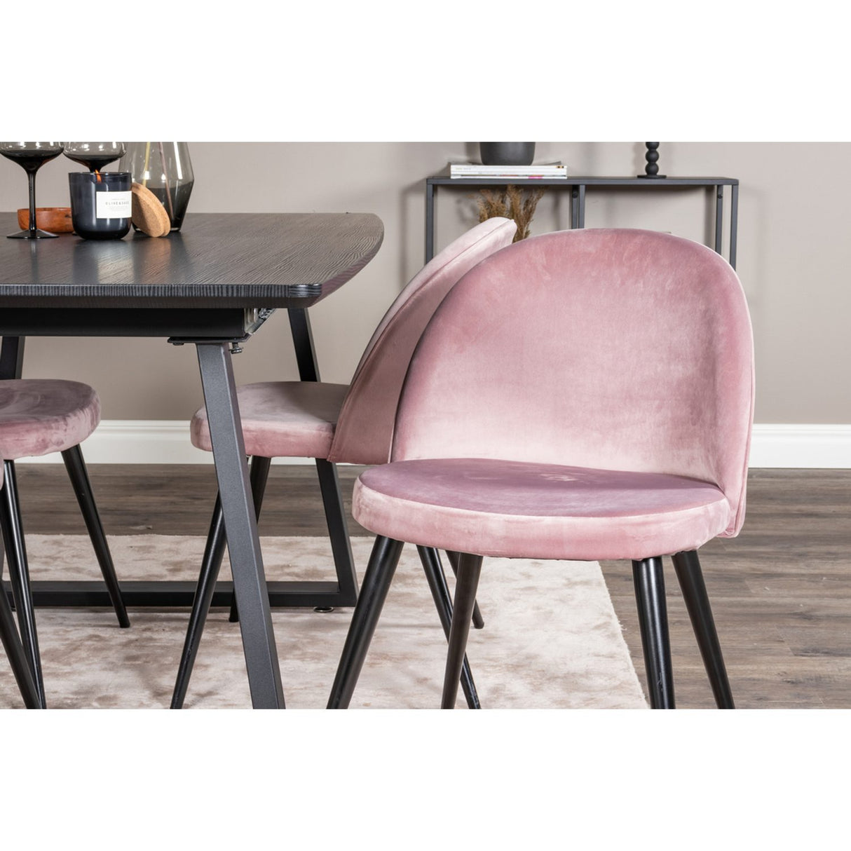 Inca, Velvet Rektangulär matgrupp Svart,Dammrosa, Svart, 160 x 85