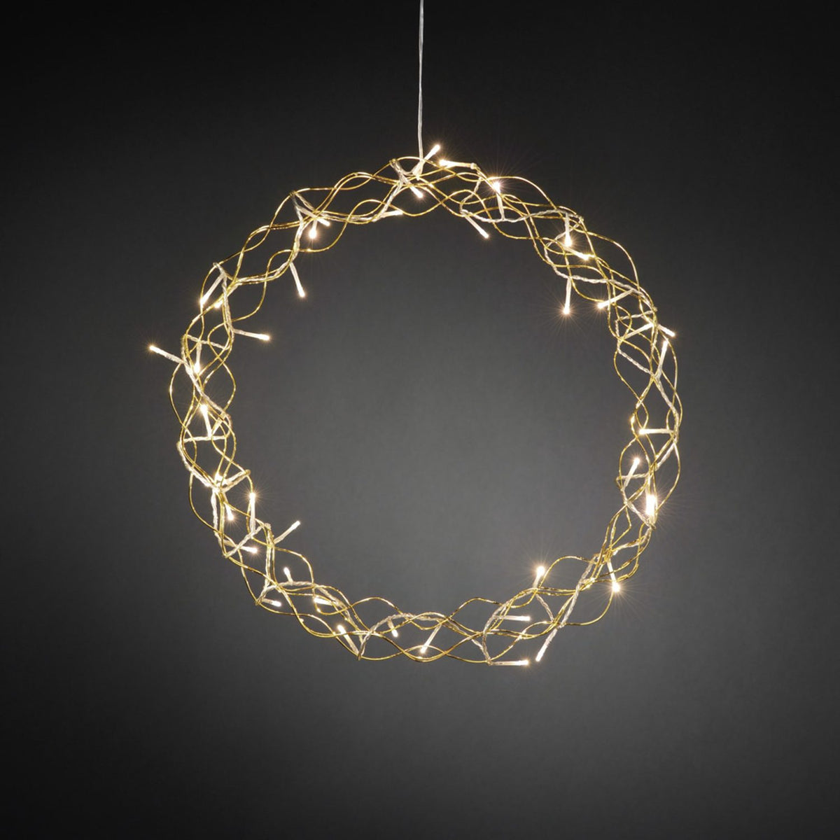 Varmvita LED Metall Julkrans med Belysning 45 cm, Guld