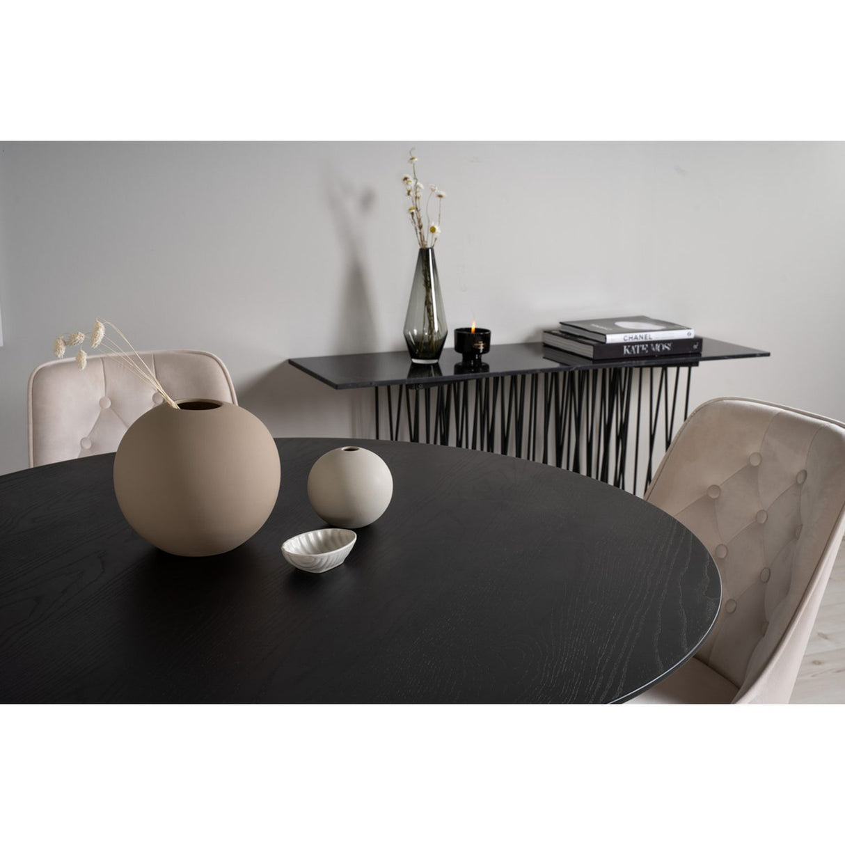 Dipp, Velvet Deluxe Rund matgrupp Beige,Guld, Svart, Guld, ⌀115