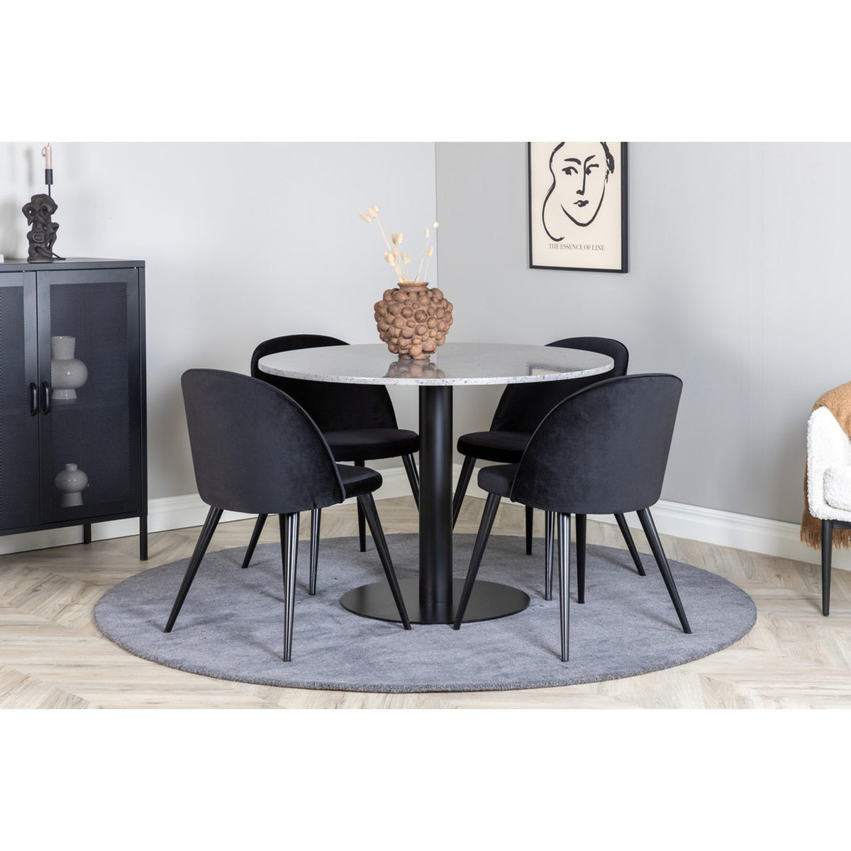 Razzia, Velvet Rund matgrupp Svart, Svart,Grå, ⌀106