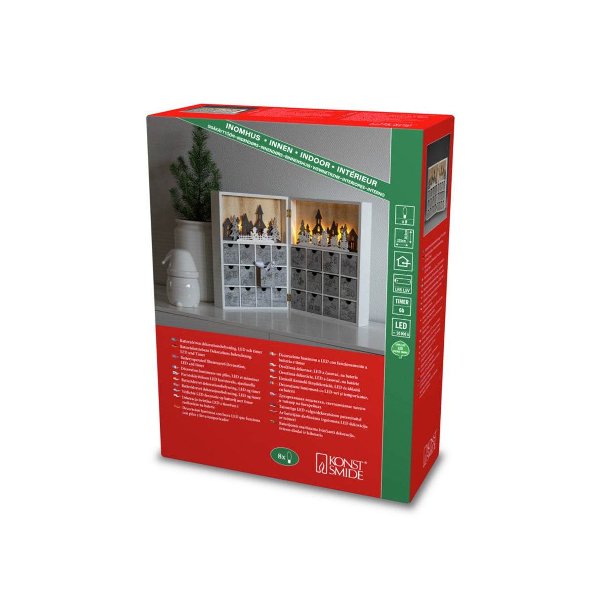 Siluett adventskalender, vit LED timer 6h Stående Ljusdekoration Inne