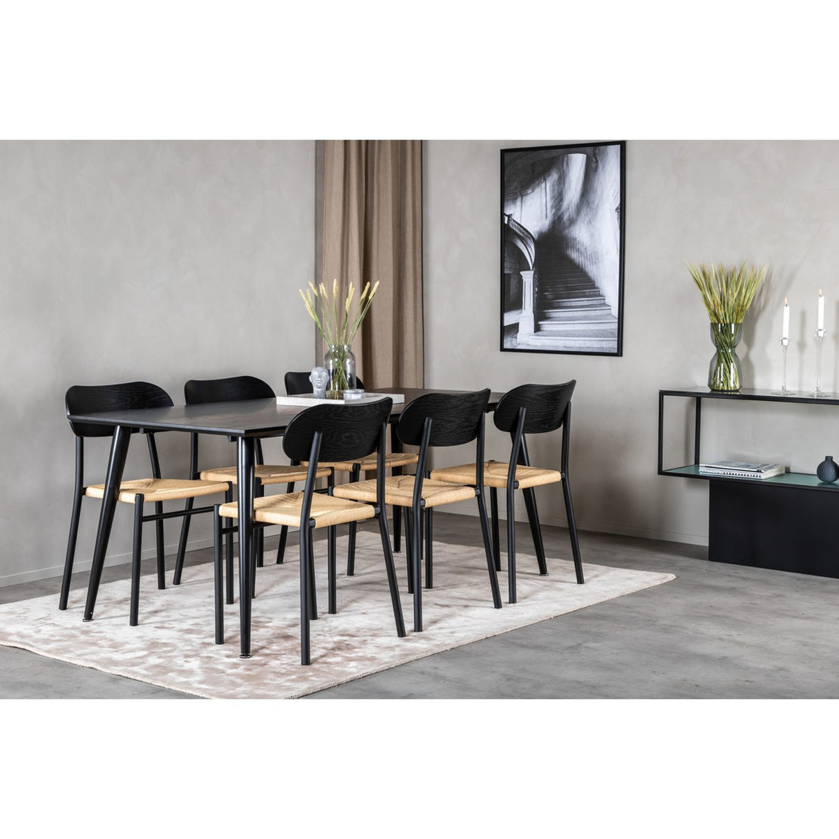 Dipp, Polly Rektangulär matgrupp Svart,natur, Svart, 180 x 90