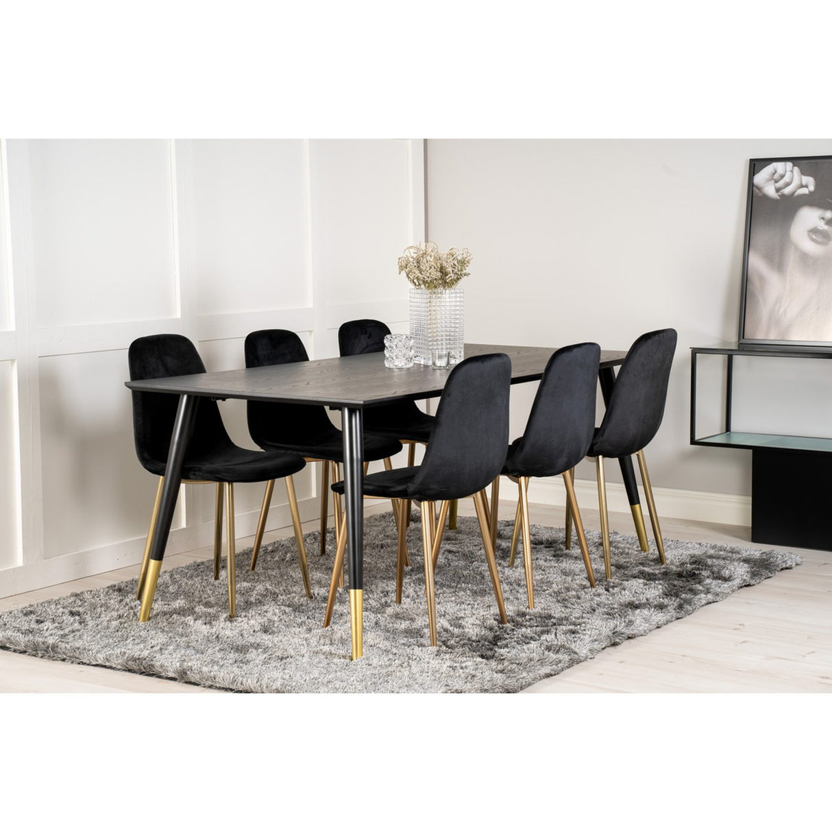 Dipp, Polar Rektangulär matgrupp Svart, Guld, Svart, Guld, 180 x 90