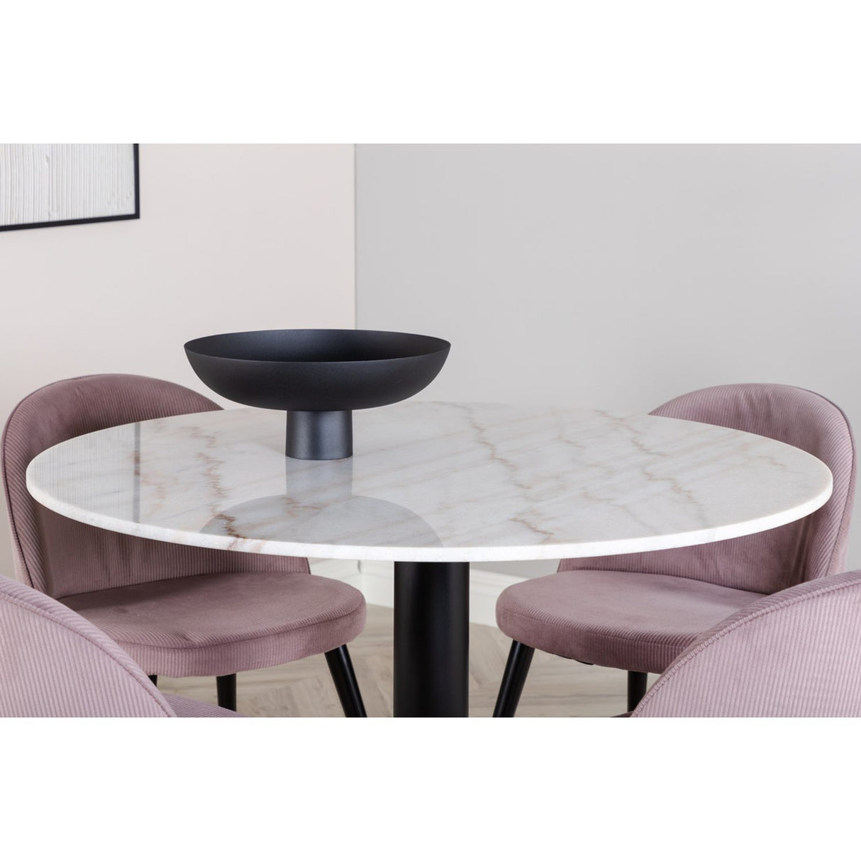Estelle, Velvet Rund matgrupp Svart, Dusty Pink, Svart,Vit, ⌀106