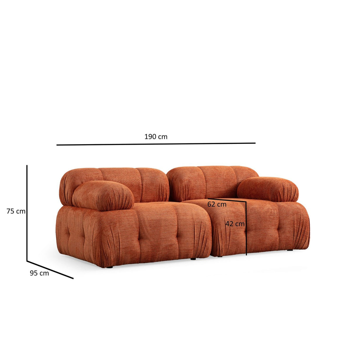 Reykjavik 2 (190 x 95 x 75 cm) 2-sitssoffa Orange
