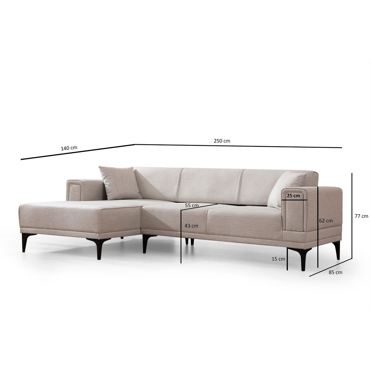 Hanoi (250-140 x 85 x 77 cm) Hörnsoffa-bäddsoffa Ecru, Vänster