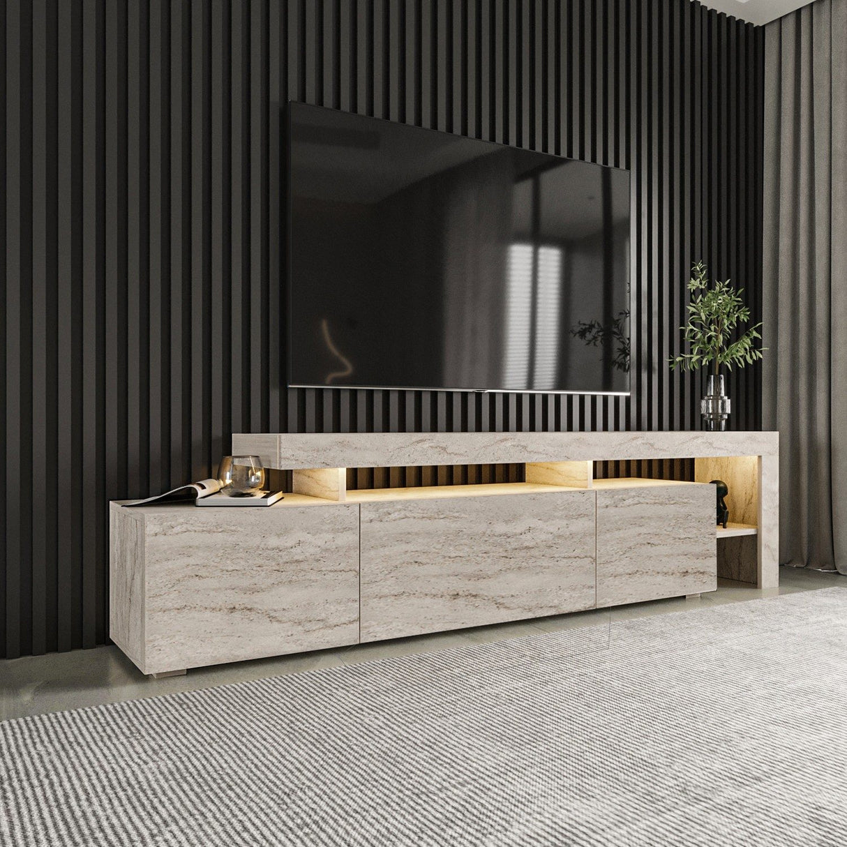 Helsingfors (192 x 53 x 37 cm) travertin TV-bänk