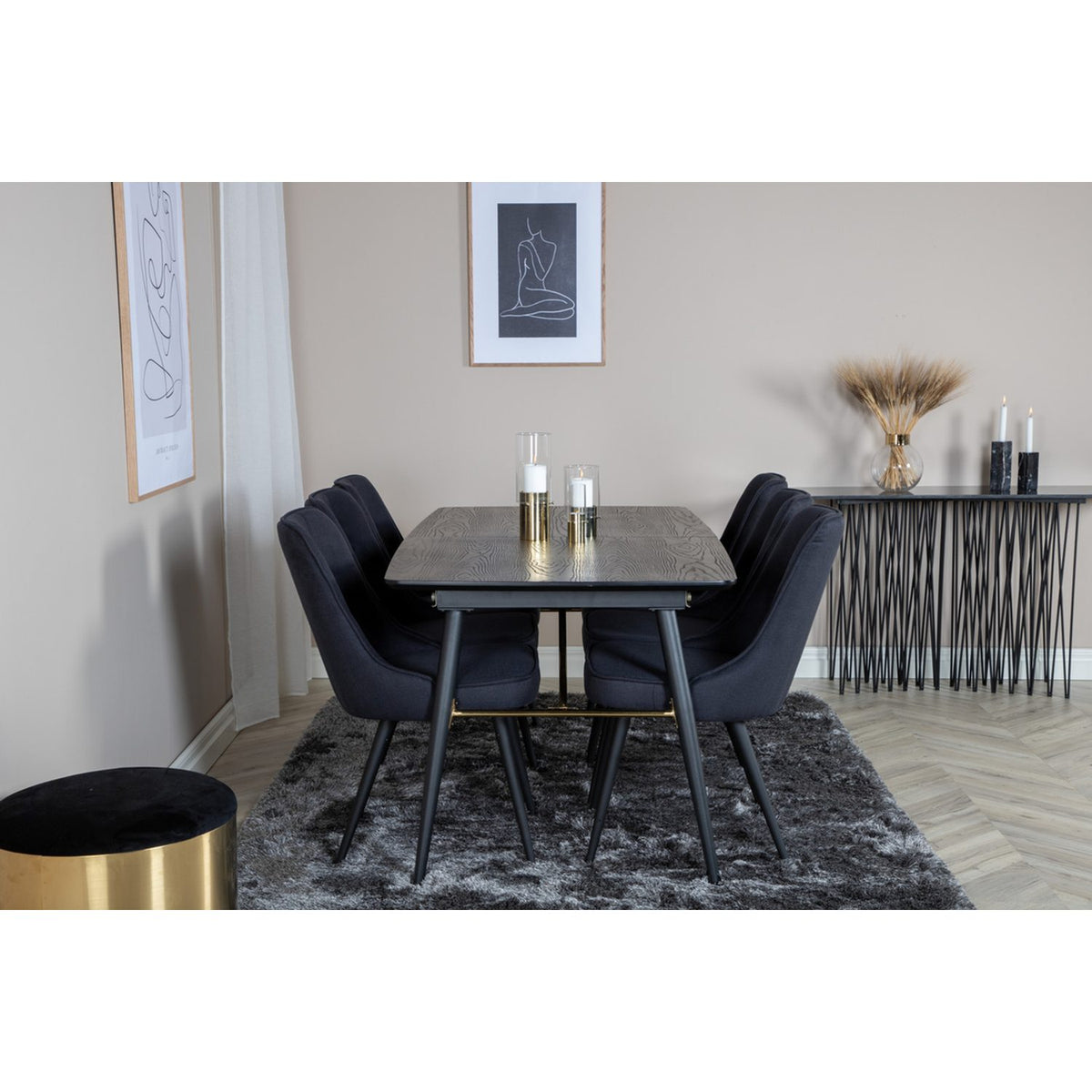 Gold, Velvet Deluxe Rektangulär matgrupp Svart, Svart, 180 x 85