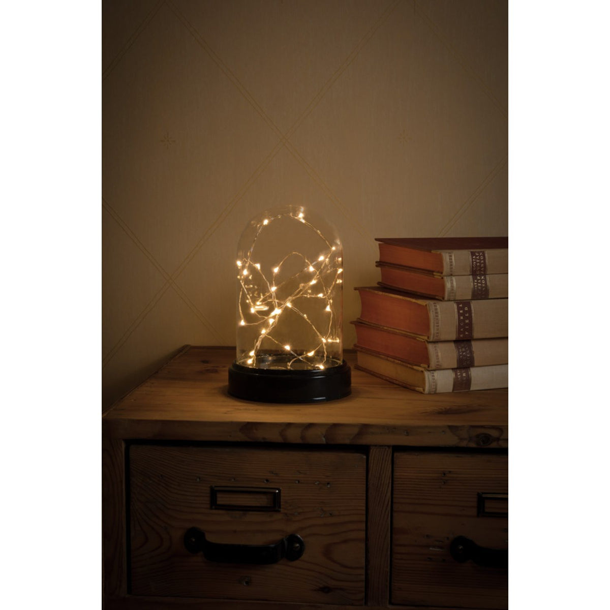 Glaskupa med slinga 30 amber LED timer 6h Stående Ljusdekoration Inne 30 Lampor