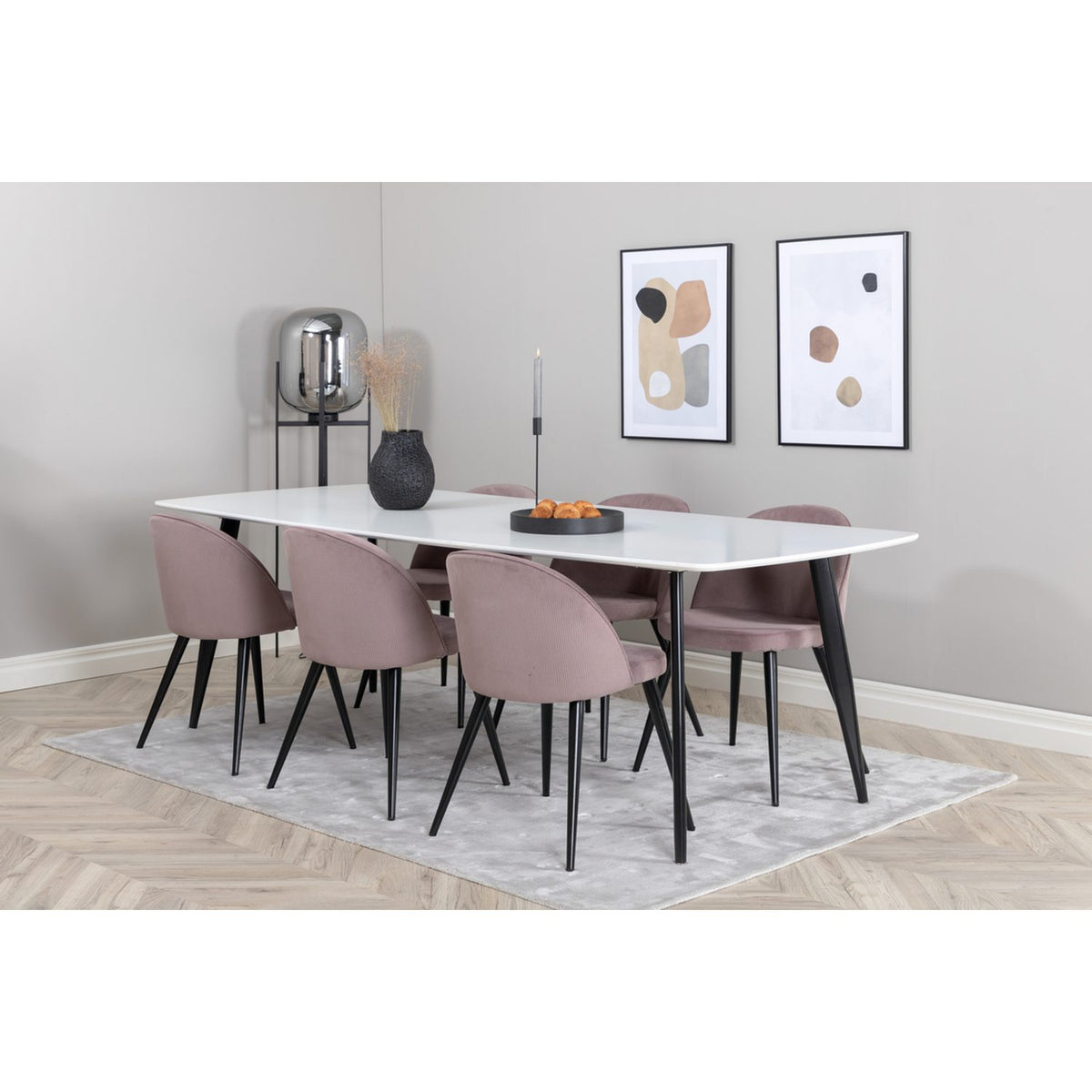 Polar, Velvet Rektangulär matgrupp Svart, Dammrosa, Svart, Vit, 240 x 100