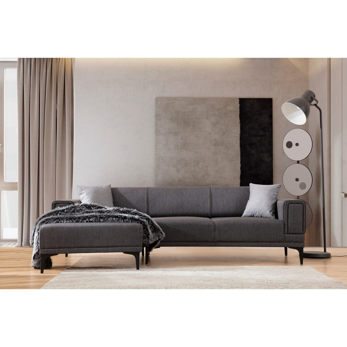 Hanoi (250-140 x 85 x 77 cm) Hörnsoffa-bäddsoffa Mörkgrå, Vänster