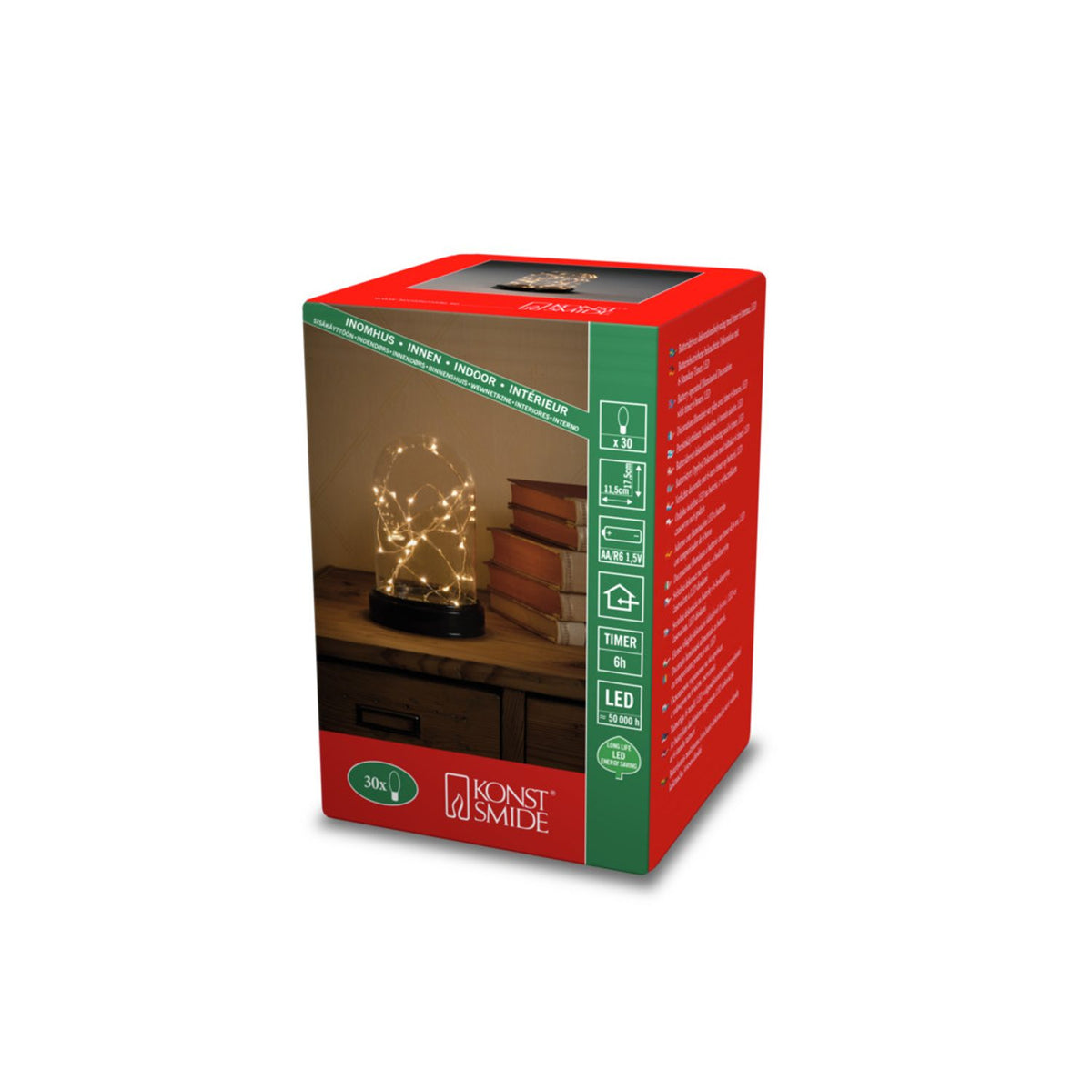 Glaskupa med slinga 30 amber LED timer 6h Stående Ljusdekoration Inne 30 Lampor