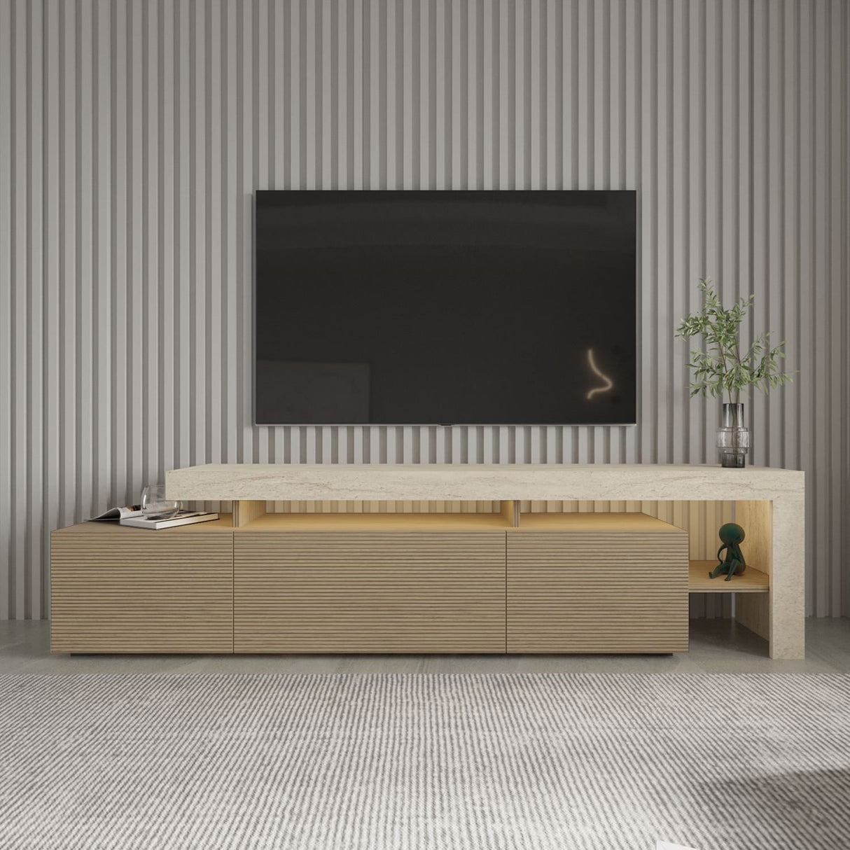 Accra (192 x 53 x 37 cm) TV-bänk Travertin, varm ek