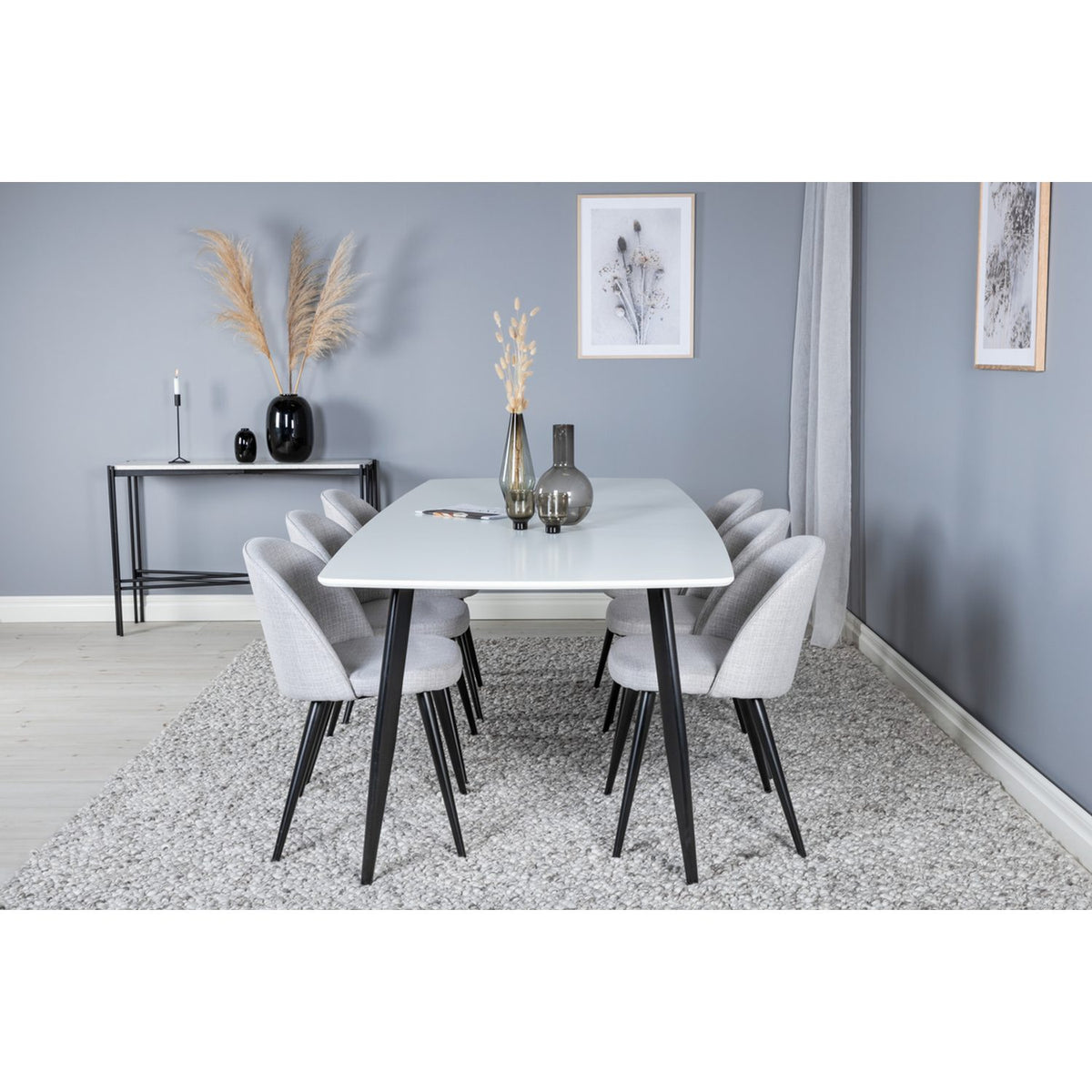 Polar, Velvet Rektangulär matgrupp Svart,Ljusgrå, Svart, Vit, 240 x 100