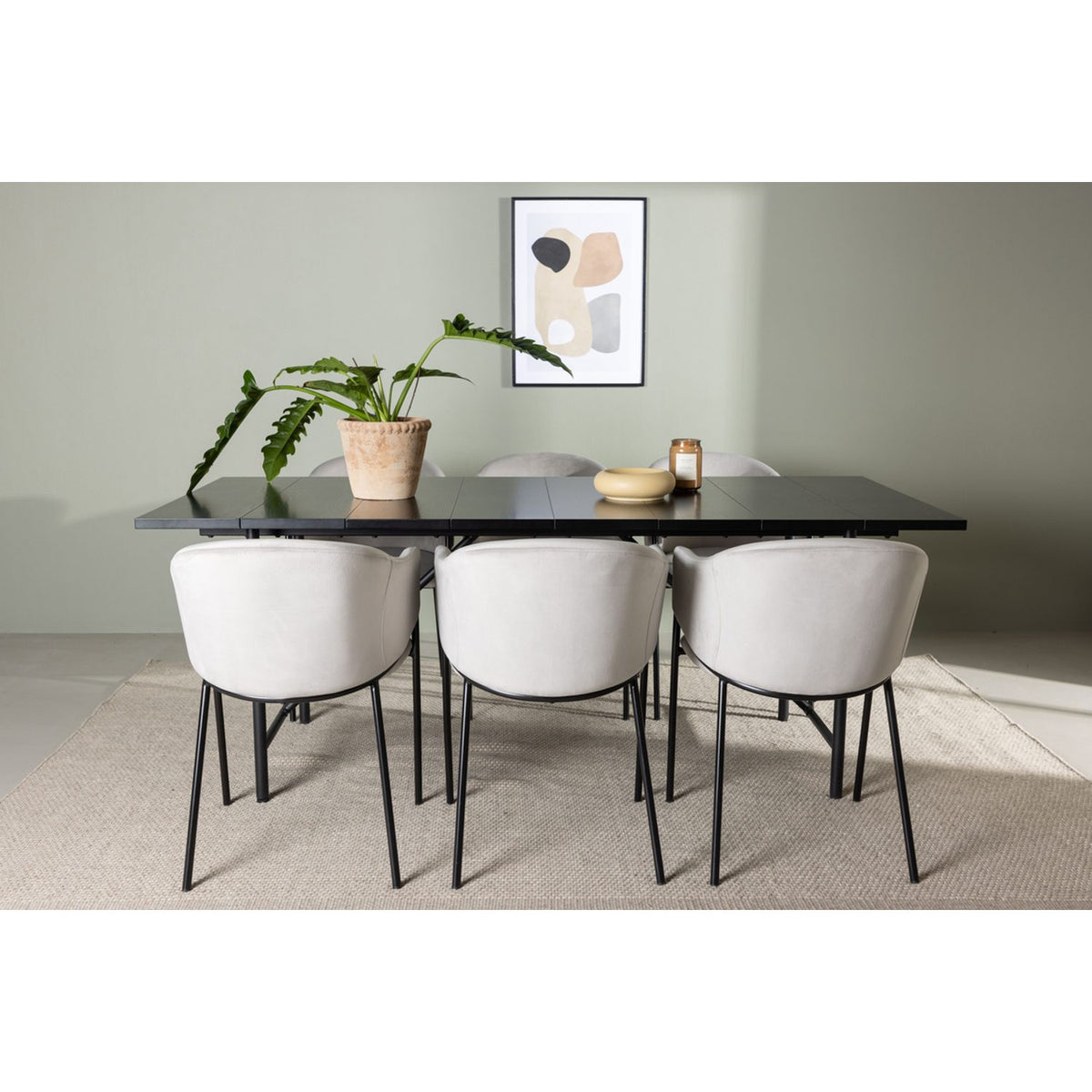 Astrid, Evelina Rektangulär matgrupp Svart,Grå, Svart, 200 x 90