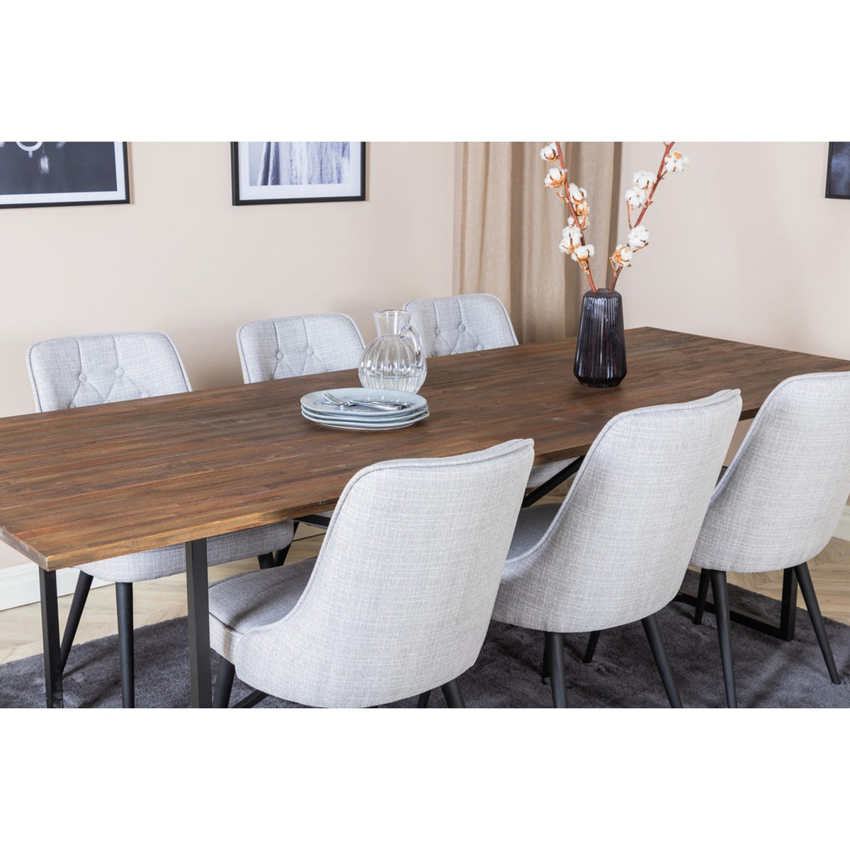 Padang, Velvet Deluxe Rektangulär matgrupp Svart,Ljusgrå, Svart,Natur, 250 x 100