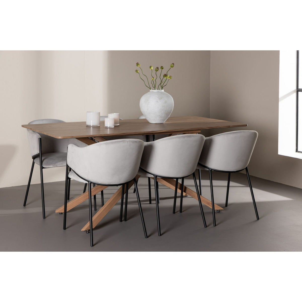 Piazza, Evelina Rektangulär matgrupp Svart,Grå, Mocka, 180 x 90