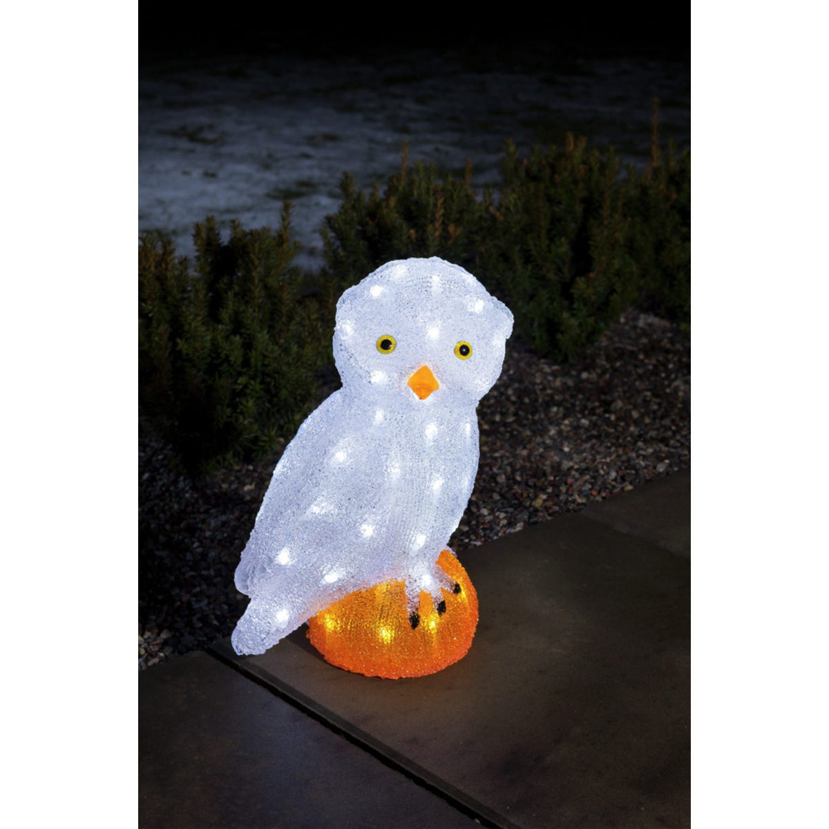 Uggla akryl vita LED Ljusdekoration Ute 36 cm