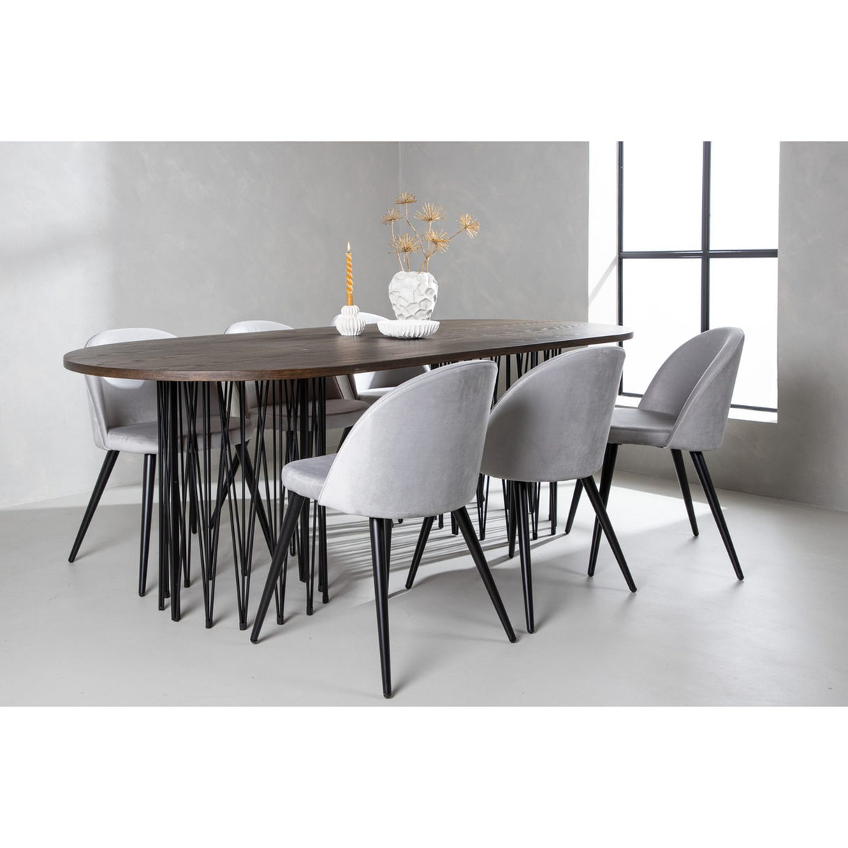 Stone, Velvet Rektangulär matgrupp Svart,Grå, Svart, Mocka, 220 x 100