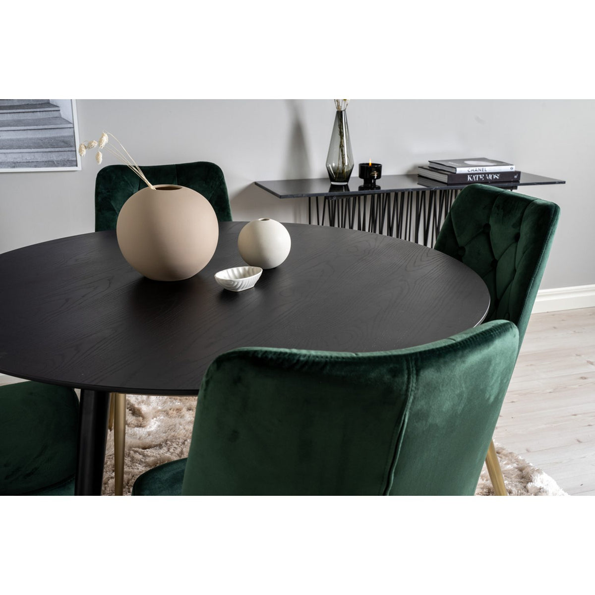 Dipp, Velvet Deluxe Rund matgrupp Guld,Grön, Svart, Guld, ⌀115