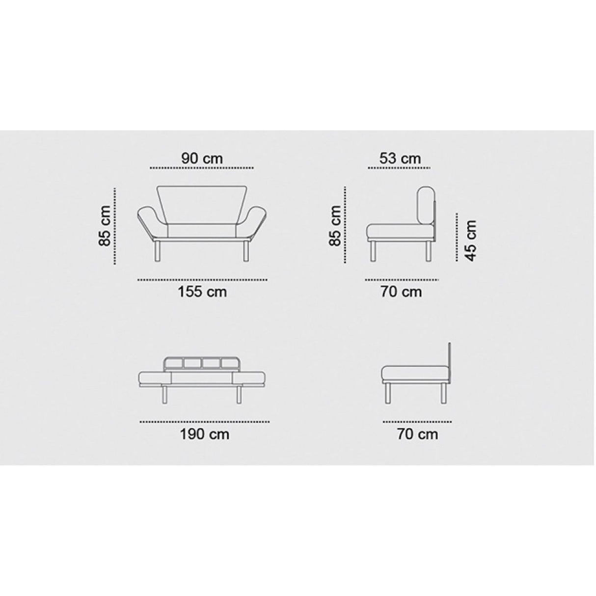 Helsingfors (155 x 85 x 70 cm) 2-sits bäddsoffa Grå