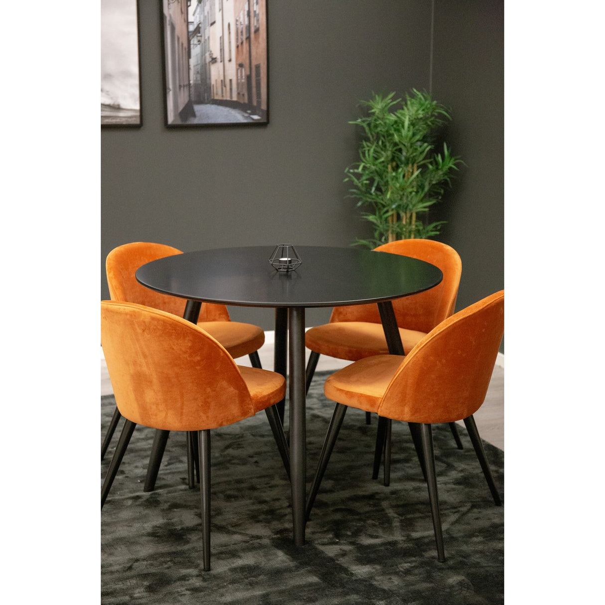 Plaza, Velvet Rund matgrupp Svart, rostig orange, Svart, ⌀100