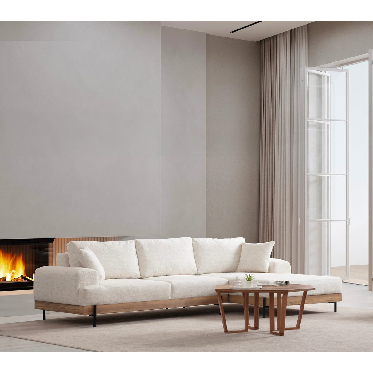 Kigali Oak (280-170 x 98 x 78 cm) Hörnsoffa Vit, Höger