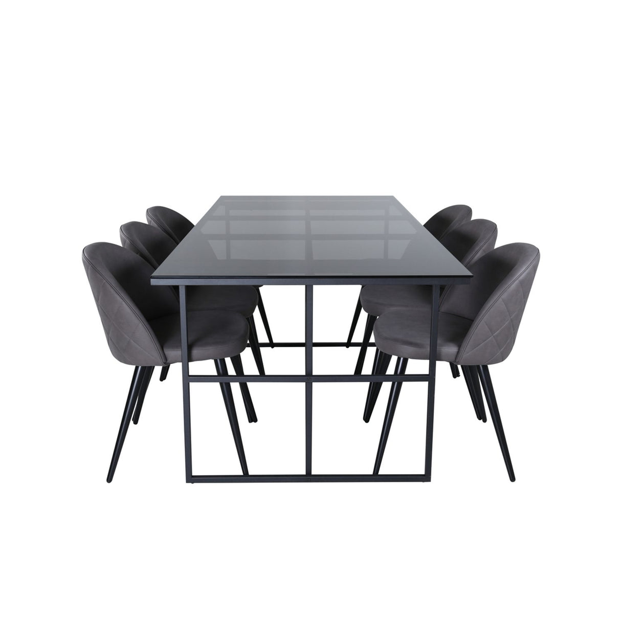 Leif, Velvet Rektangulär matgrupp Svart,Grå, Svart, 200 x 90