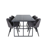 Leif, Velvet Rektangulär matgrupp Svart,Grå, Svart, 200 x 90