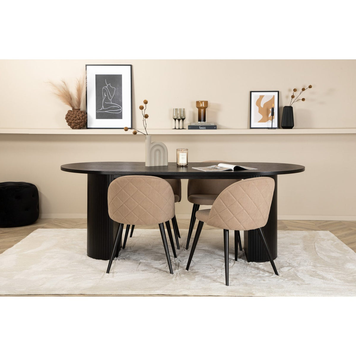 Bianca, Velvet Oval matgrupp Beige, Svart, 4st