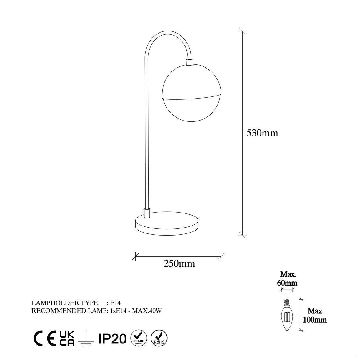 Horn (18 x 25 x 53 cm) Guld Bordslampa